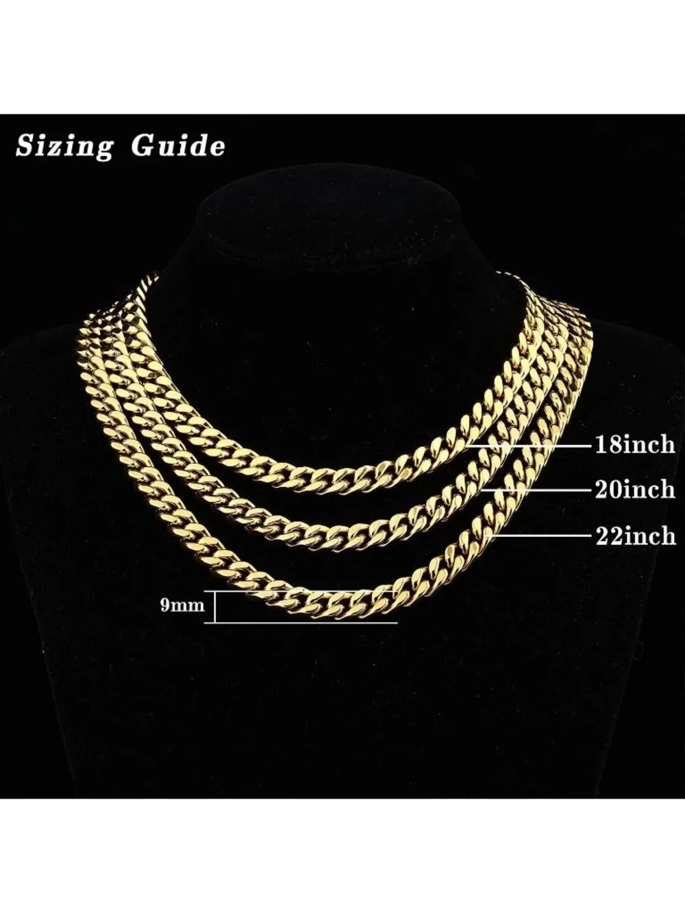 Unisex Gold Chain 9mm Cuban Link 11mm Stainless Steel Gold Silver Plated